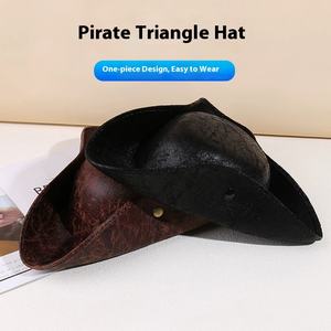 Sombrero de capitán de piel sintética marrón de <span class=keywords><strong>Piratas</strong></span> <span class=keywords><strong>del</strong></span> <span class=keywords><strong>Caribe</strong></span> para Halloween, sombrero de pirata de juego de Carnaval de estilo Vintage para escena de fiesta - Product Image 2
