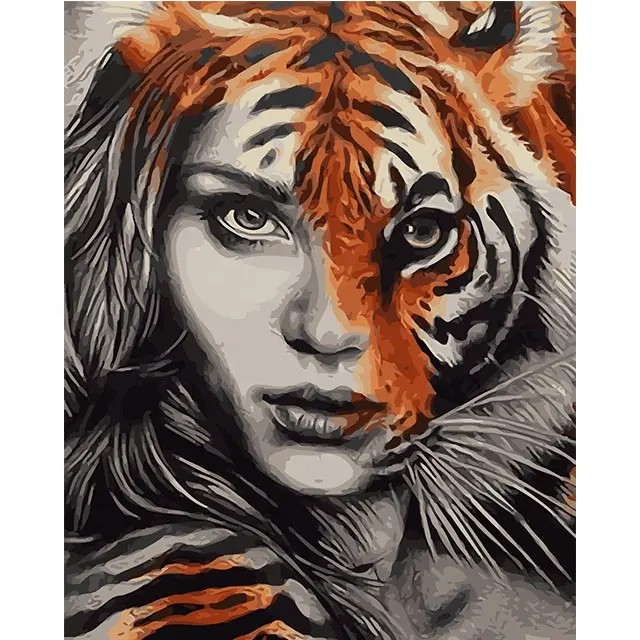 Best Selling Human and Tiger Face Adult Painting By Numbers