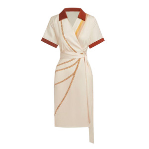 Nouvelle Robe d'été décontractée élégante 2026, longueur genou, avec col contrastant et manches courtes ajustées, style portefeuille - Product Image 5