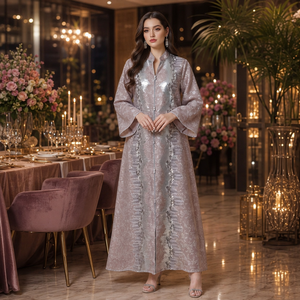 Robe longue élégante de luxe en polyester à col en V, broderie en maille, sequins, grande taille, pour fêtes, soirées, <span class=keywords><strong>occasions</strong></span> formelles, Abaya - Product Image 3