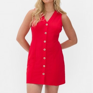 Vestido Mini Personalizado de Verano sin Mangas con Cuello en V y Bolsillos, Vestido Casual sin Mangas con Botones Delanteros, Vestido Sexy - Product Image 2