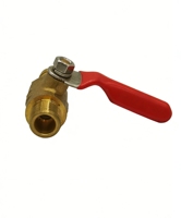 Válvula de bola mini de latón con rosca exterior, un solo eslabón, 1/4" de rosca macho x conexión de manguera, mango rojo, resistente al óxido, válvula de cierre para tubería de agua