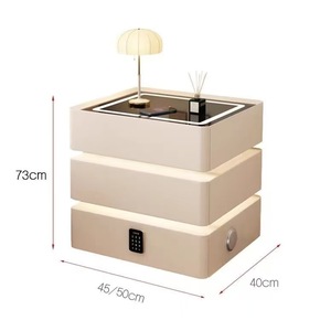 Mesita de noche inteligente de <span class=keywords><strong>madera</strong></span> de lujo moderna con luz Led carga inalámbrica huella dactilar muebles de dormitorio de cuero blanco - Product Image 5