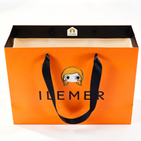 Sacs en papier personnalisés avec votre propre logo, imprimés, orange, luxe, avec poignées en ruban, pour mariage, anniversaire d'enfants, emballage cadeau