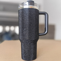 Gobelet isotherme en acier inoxydable Watersy 40 oz avec strass et poignée, tasse de bureau pour étudiants, isolation thermique