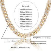 Collier chaîne cubaine en strass dorés pour hommes et femmes, bijoux de déclaration hip-hop glacés