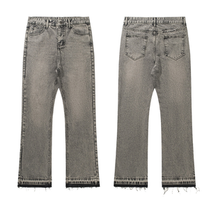 Autunno <span class=keywords><strong>uomo</strong></span> retrò stile medio-riposto traspirante <span class=keywords><strong>Jeans</strong></span> <span class=keywords><strong>grigio</strong></span> fumo nappe <span class=keywords><strong>grigio</strong></span> cemento stile dritto lavato in Denim tinta unita con bottone - Product Image 3