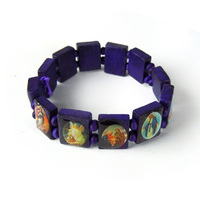 Bracelet en bois élastique pliable, petits panneaux avec Images de traces religieux, jésus et chapelet en bois chrétien, modèles faits à la main