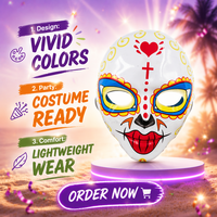 Masque LED Calavera à motif floral, accessoires de mascarade en PVC pour Halloween