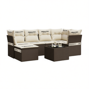 Ensemble de canapés de jardin en rotin brun avec coussins imperméables, mobilier d'extérieur au design contemporain - Product Image 1