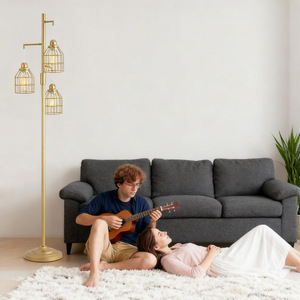 Industrial Brass Floor <b>Lamp</b> 3 Heads Adjustable Height LED Lighting For Living Room Bedroom <b>Office</b> Decor - Product Image 4