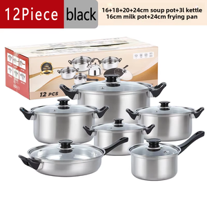 Lot de 12 Ustensiles de Cuisine Antiadhésifs en Acier Inoxydable Noir – Vente en Gros – Batterie de Cuisine Professionnelle Comprenant Bouilloire, Marmite, Faitout et <span class=keywords><strong>Casseroles</strong></span> - Product Image 2