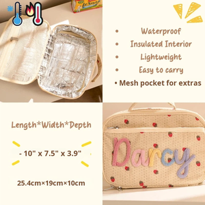 Bolsa Térmica Personalizada de Corduroy Grueso con Cremallera, Diseño de Fresa, para Almuerzo, Moda Femenina, Portátil para el Trabajo - Product Image 3