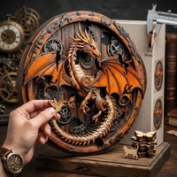 Vente en gros usine Puzzle mural en bois de tilleul 5mm, motif dragon, découpé au laser, finition vernie antique, relief 3D, animal caché, OEM ODM