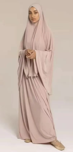 中国Feishun会社OEM/ODM純粋な色伝統的なイスラム教徒の女性の祈り控えめなJilbab Abaya 2ピースセットドレス - Product Image 2