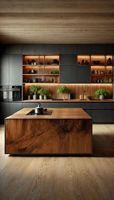 Vermonhouzz Armoires de cuisine noires personnalisées avec vitrines et rangement à vin intégré pour cuisine commerciale