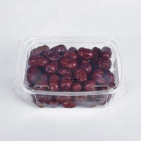 Boîte d'emballage en plastique PET jetable personnalisée en usine, à charnière, pour dattes, fruits secs et noix, rouge, avec système inviolable