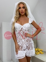 KISS ME ANGEL, lingerie sexy pour filles, babydoll, dentelle, épaules dénudées, accessoires de cheveux blancs élégants, mariage de rêve