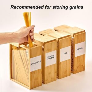 Boîte de rangement multi-céréales en bambou naturel avec couvercle coulissant, conteneur alimentaire carré pour cuisine, idéal pour épices, miel, millet et céréales - Product Image 4