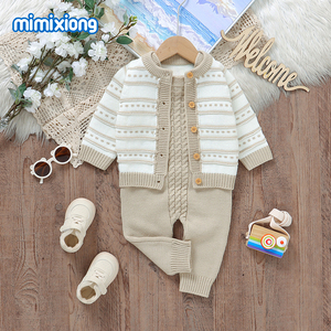 Conjunto de <span class=keywords><strong>Ropa</strong></span> de Bebé Mimixiong de Punto con Cárdigan y Peleles para Recién Nacido, <span class=keywords><strong>Ropa</strong></span> de <span class=keywords><strong>Invierno</strong></span> para Niño con Manga Larga a Rayas - Product Image 4