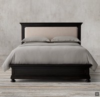 Lit mural en tissu rustique de style américain, taille King, avec panneaux décoratifs, écologique, pour chambre principale, dossier haut, personnalisable