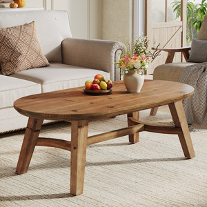 Mesa de Centro Ovalada de 47 Pulgadas, Madera de Pino Sólida, Esquinas Suaves Aptas para Niños, Mesa Auxiliar Moderna para Sala de Estar - Product Image 1