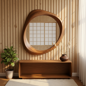 Modern <strong>Vintage</strong> Style Solid Wood Irregular Wall Mounted <strong>Mirror</strong> New Chinese Zen Home Living Room Decorative <strong>Full</strong> <strong>Length</strong> <strong>Mirror</strong> - Product Image 5