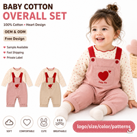 Conjunto de Overol para Bebé Personalizado de Boutique, 100% Algodón, Cómodo y Transpirable, Diseño de Corazón, Traje de Overol para Bebé