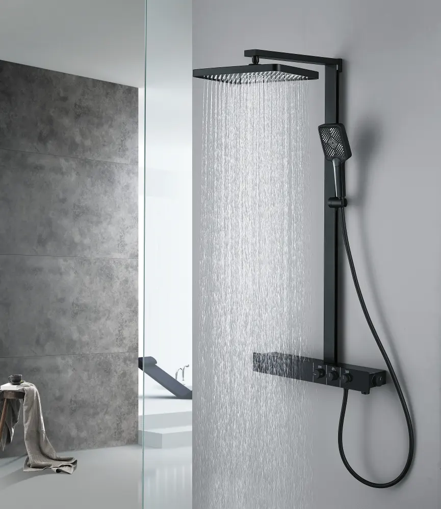 Ottone di lusso pioggia miscelatore sistema nero termostatico bagno doccia Set 3 Duchas moderno pistola a spruzzo 4 doccia a mano fredda e acqua calda