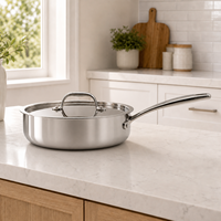 Poêle à frire et à sauter en acier inoxydable 304 de 24 cm avec couvercle, corps composite de 2,3 mm, compatible induction, fournisseur en gros d'ustensiles de cuisine