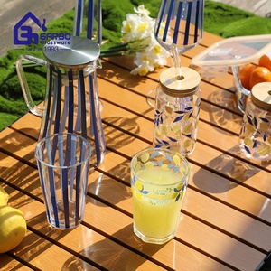 Bocaux de rangement en verre imprimé bleu rayé pour la maison, fournisseur chinois Leome Decor, bocaux de rangement de haute qualité - Product Image 3