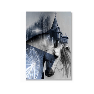 JZ Image d'animal personnalisée, grande oeuvre de techniques mixtes, peinture de <span class=keywords><strong>cheval</strong></span> en diamant 3D, art mural encadré, décoration intérieure de luxe - Product Image 6