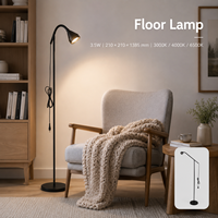 Lámpara de Pie con Brazo Flexible, Luz de Lectura con 3.5W, 3 CCT, Regulable, para Dormitorio, Sala de Estar, Foco Ajustable