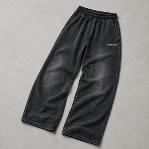 Pantalon de survêtement baggy à jambe droite pour homme, 100% coton, brodé, noir, délavé à l'acide, style vintage, de luxe, haute qualité, personnalisable en gros OEM - Product Image 1