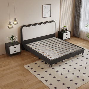 <span class=keywords><strong>Lit</strong></span> double confortable <span class=keywords><strong>de</strong></span> style français en bois crème avec cadre en silicone et cuir, design artistique ondulé, pour chambre <span class=keywords><strong>de</strong></span> garçons et filles - Product Image 3