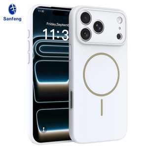 Custodia per <span class=keywords><strong>iPhone</strong></span> 17 Pro Max Pure Color Bianca Effetto Pelle con Foro di Precisione per Protezione Lente, Magnetica, con Airbag Integrati - Product Image 1