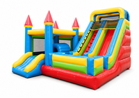 Château Gonflable Coloré avec Double Toboggan, Structure Gonflable Commerciale pour Parc d'Attractions et Carnaval en Plein Air