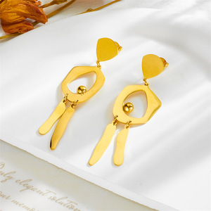 Geometric Pendant Earrings Zinc Alloy Gold Tone Irregular Shape Tassel Long Dangle For Party Fashion Jewelry - Product Image 2
