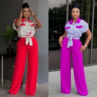 Mode féminine européenne 2025, nouvelle collection automne, chemise à manches courtes avec cordon de serrage, pantalon large et ensemble décontracté