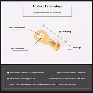O-Type Ring End Iron Plated with Copper Open Type Grounding Piece in Various Sizes 3.2/4.2/5.2/6.2/8.2/10.2 10A Rated Current - Product Image 4