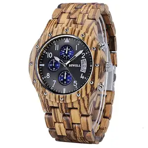 OEM luxury three eyes six needles man sport business wood watches custom logo handmade bamboo natural wooden wrist quartz watch