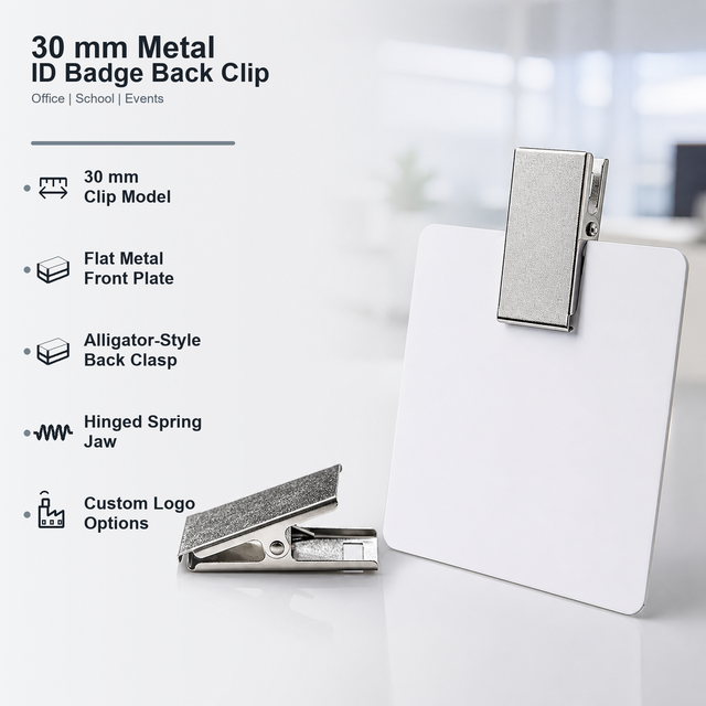 OEM Custom 30mm Metal ID Badge Clip Alligator Clasp Name Tag Back Clip with Logo for Office School Event Lanyard Accessories