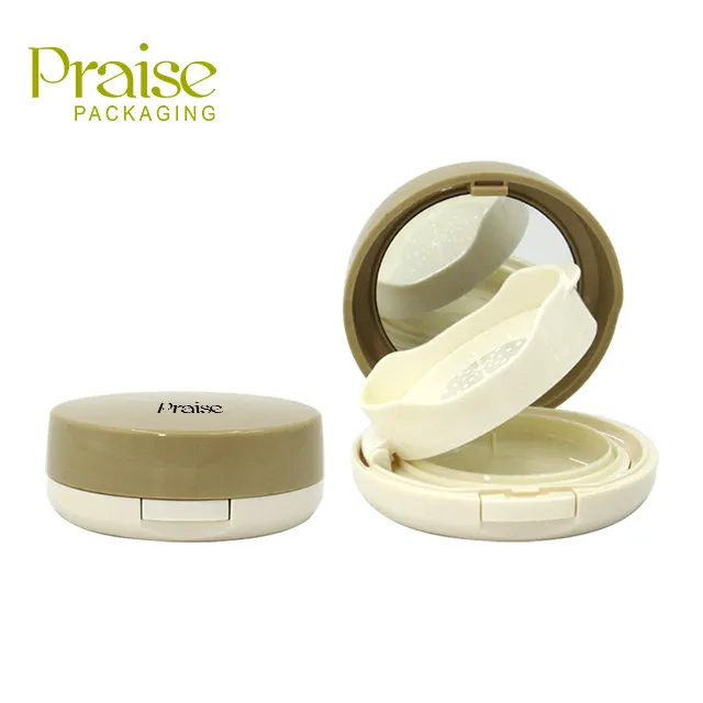 Professional manufacture of cosmetic packaging round air cushion foundation case, plastic empty powder compact with mirror