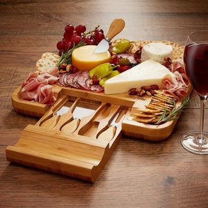 Bamboo <b>Cheese</b> Board With <b>Knife</b> <b>Set</b> Portable Durable Food Safe Cutting Tray For Serving Snacks And Appetizers - Product Image 4