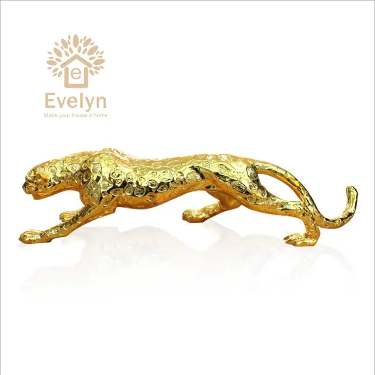 Luxury good price animal figurine resin gold leopard for home/ office decor