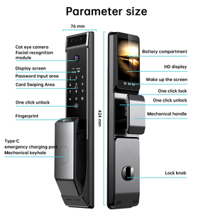 Cerradura Inteligente con Reconocimiento Facial y de Venas de la Palma, con <span class=keywords><strong>Contraseña</strong></span> de Huella Dactilar para Puerta de Casa, Controlada por la Aplicación Tuya, Cerradura de Puerta con Cámara - Product Image 3