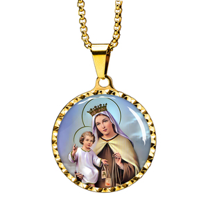Giveluck Đức Trinh Nữ Maria bức tượng Mặt dây chuyền vòng cổ thép không gỉ Huy chương vàng vá bán buôn Công Giáo Nhà thờ đồ trang sức - Product Image 2