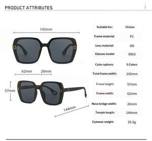 <span class=keywords><strong>Lunettes</strong></span> de soleil vintage noires surdimensionnées avec logo personnalisé, fabriquées à la main en PC, de luxe, élégantes, tendance, vente en gros - Product Image 3