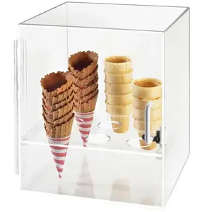 Nine Cone Acrylic Ice Cream Cone Holder Cabinet Acrylic Waffle Cone Case with Magnetic Door and Handle