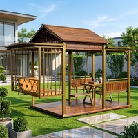 Gazebo durable avec toit de villa, design rustique en acier traditionnel, résistant à la corrosion, écologique, disponible en OEM